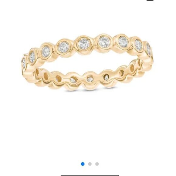 Zales 1/2 CT. T.W. Natural Diamond Bezel-Set Eternity Band in 14K Gold Size 4.5 - Picture 14 of 17